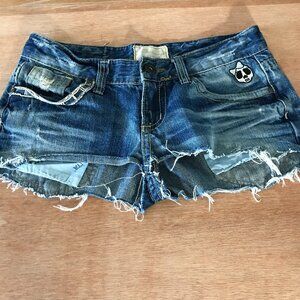 Lolita Cut Off Denim Shorts Women M Blue Mid Rise Raw Hem Stretch Medium Wash